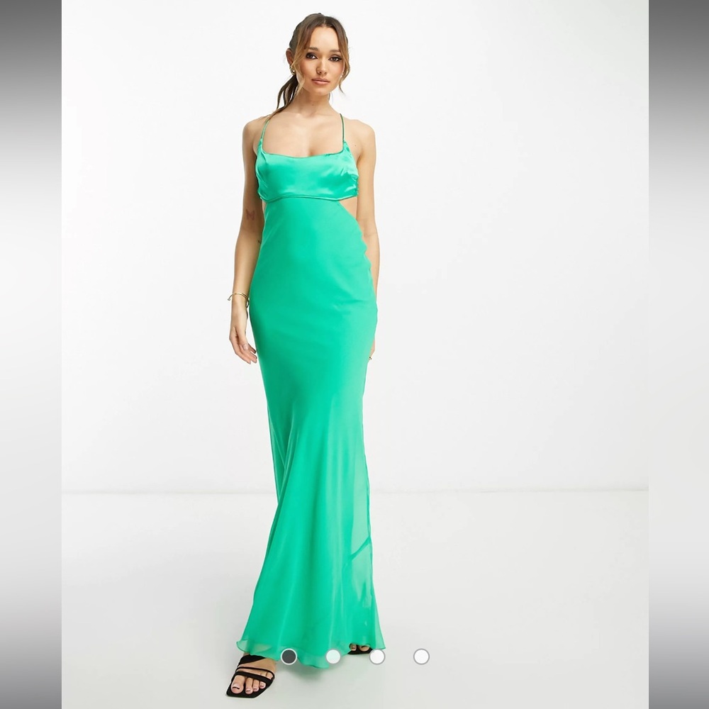 ASOS satin mix cami cut-out waist maxi dress w cross strap detail bright green